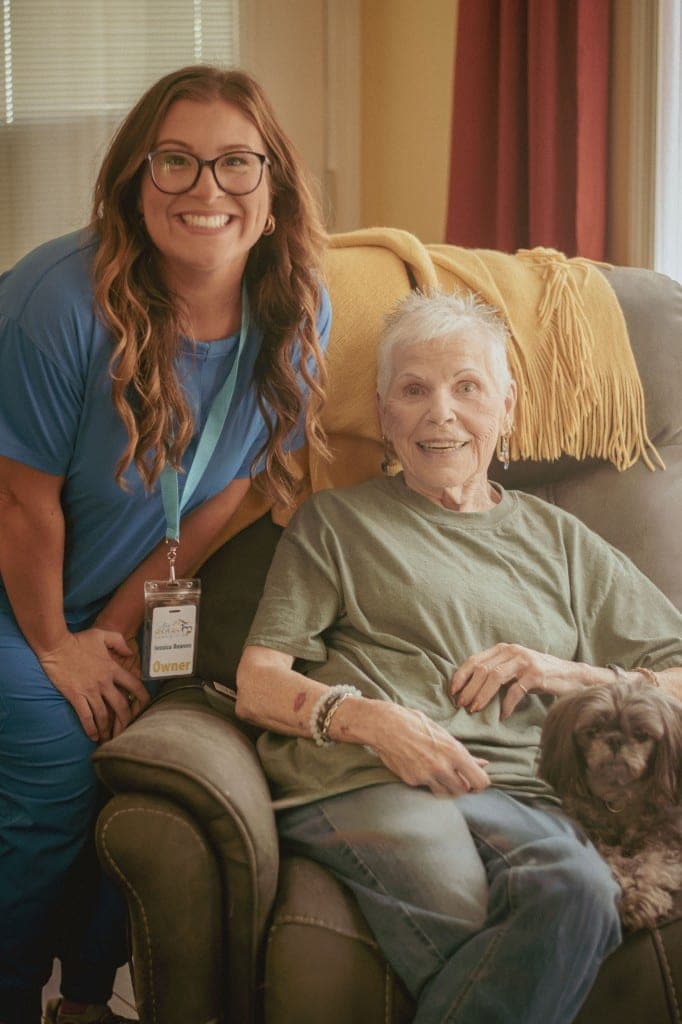 Jessica Reaves, owner of Sitting Sisters, with a client at home